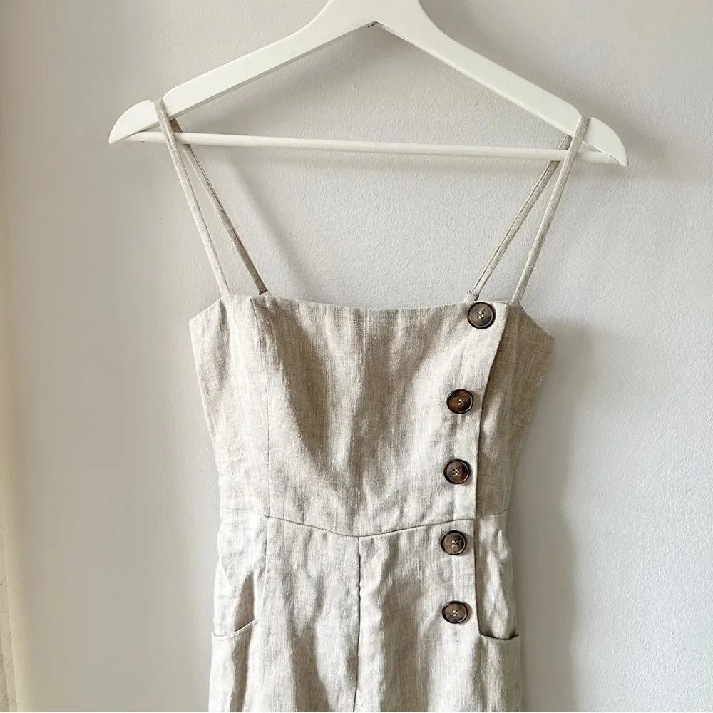 Reformation Tortuga Linen Jumpsuit Wide Leg Crop Tan